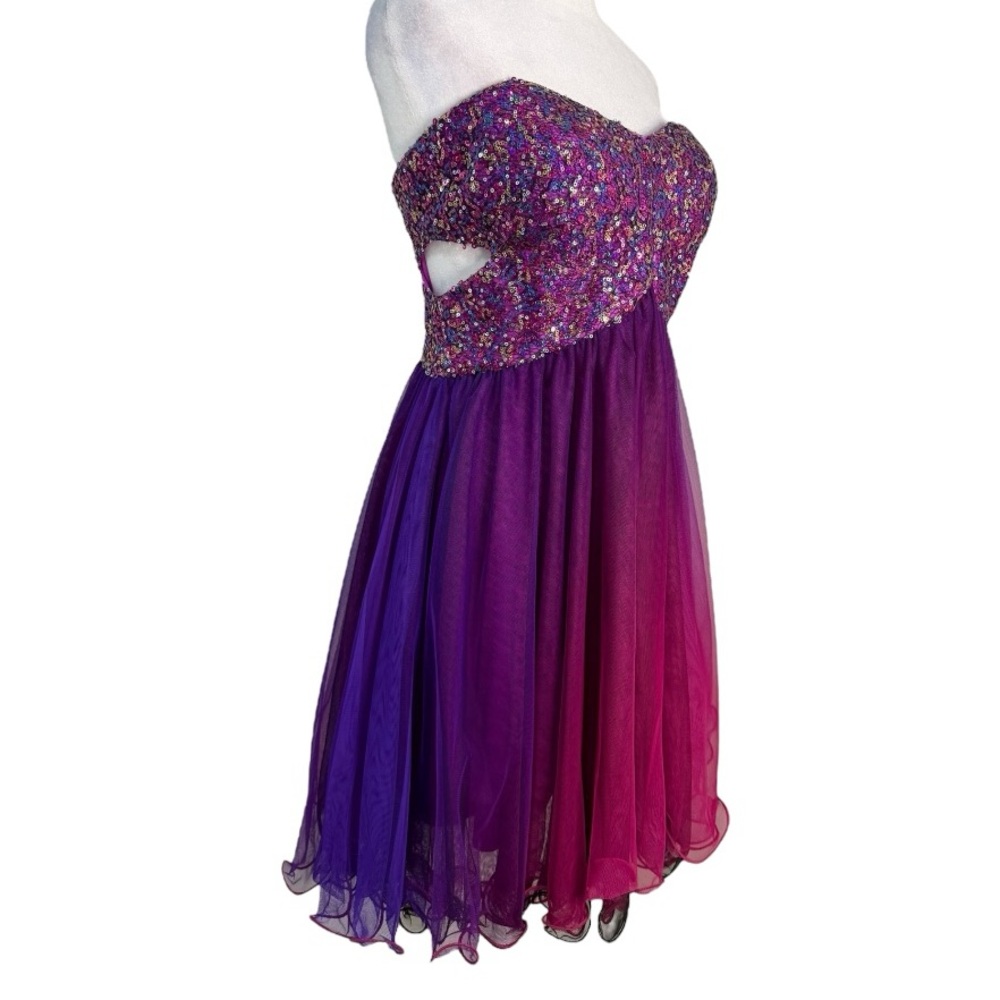 Blondie Nites Sequin Ombre Tulle Strapless Party Dress Pink Purple Juniors 11 - Picture 5 of 12